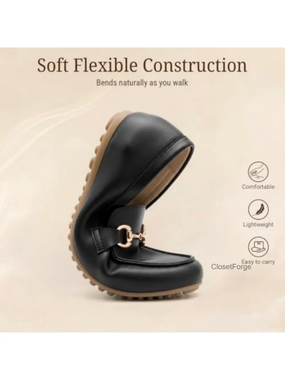 Faux Leather Gold Chain Loafers Women Slip On Flats Work Business Casual